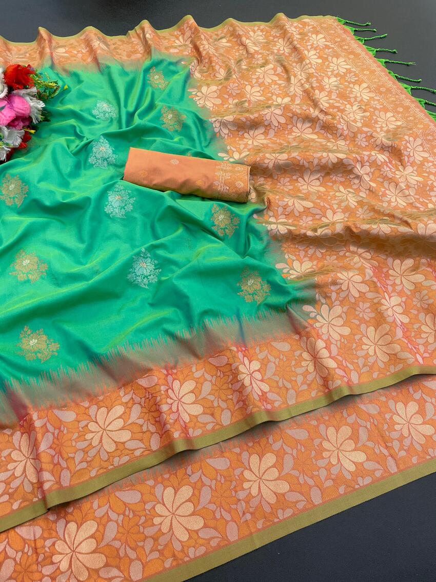 Brood Green Soft Banarasi Silk Saree With Desirable Blouse Piece