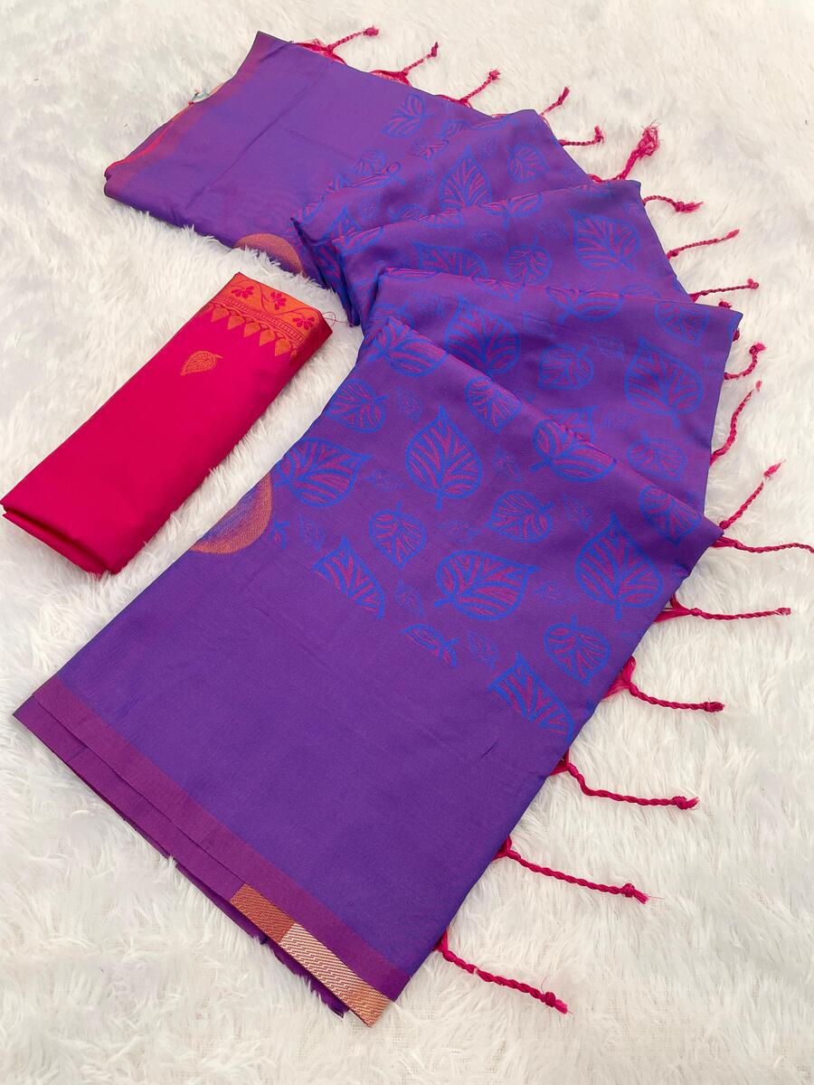 Gorgeous Purple Soft Banarasi Silk Saree With Palimpsest Blouse Piece
