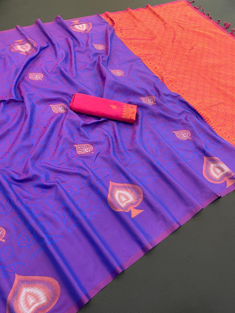 Gorgeous Purple Soft Banarasi Silk Saree With Palimpsest Blouse Piece
