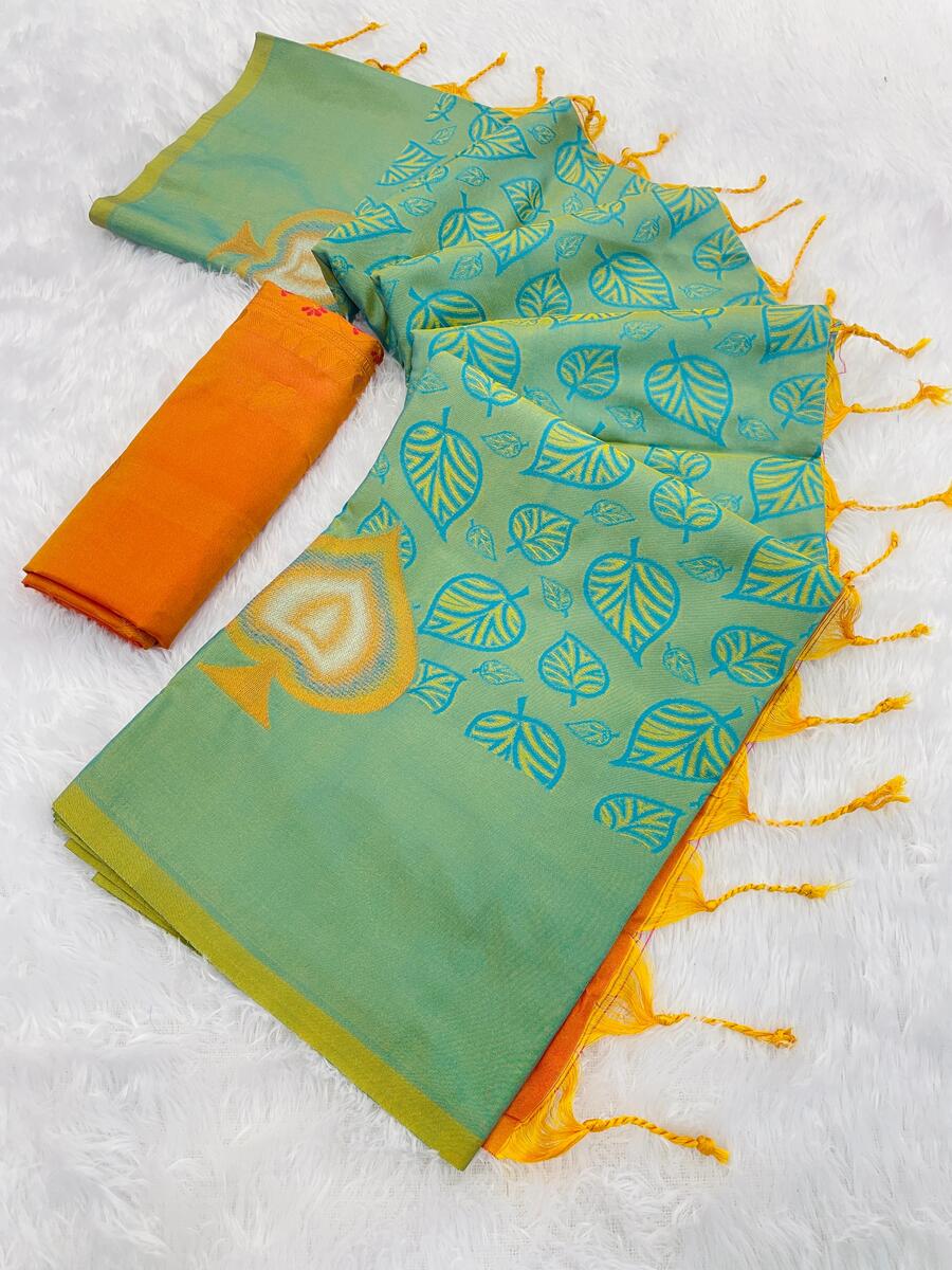 Lustrous Sea Green Soft Banarasi Silk Saree With Woebegone Blouse Piece