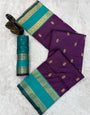 Woebegone Purple Soft Banarasi Kathpadar Silk Saree With Pleasurable Blouse Piece