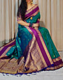 Fantabulous Rama Soft Banarasi Kathpadar Silk Saree With Supernal Blouse Piece