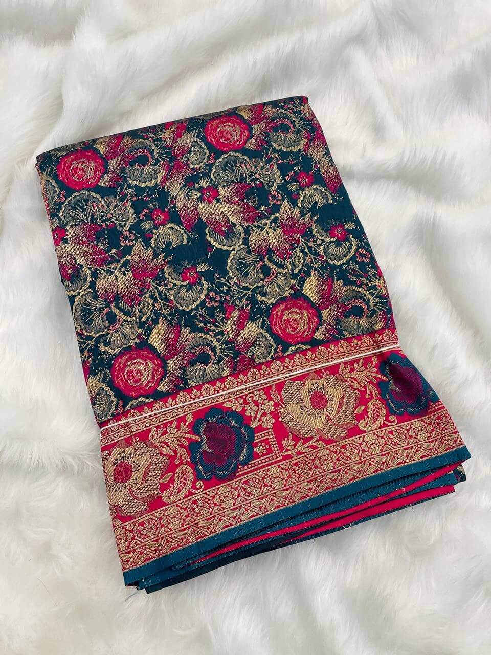 Magnificat Rama Soft Banarasi Silk Saree With Angelic Blouse Piece