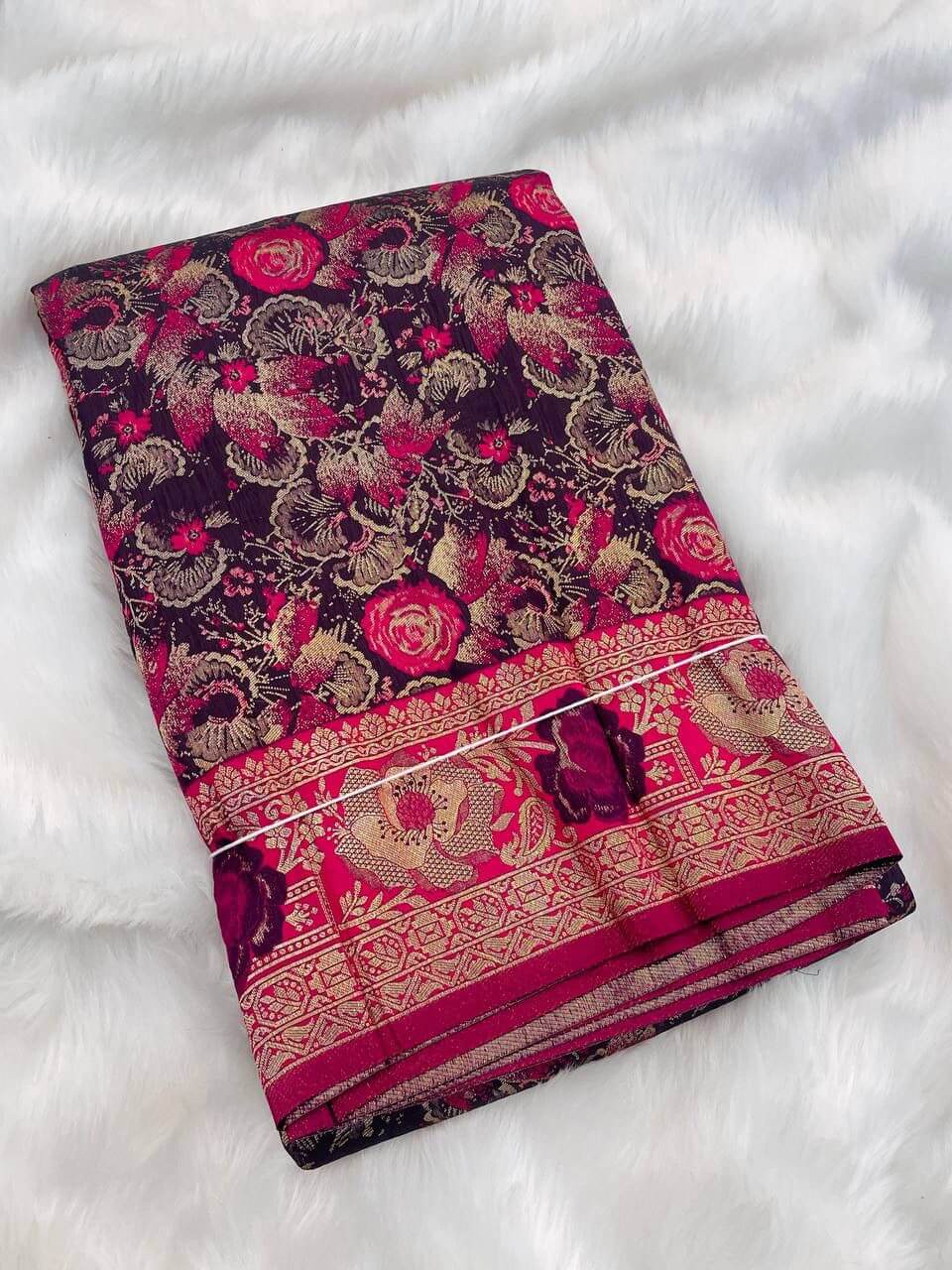 Divine Wine Soft Banarasi Silk Saree With Murmurous Blouse Piece