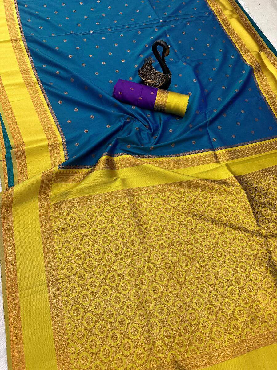 Amiable Blue Soft Banarasi Silk Saree With Moiety Blouse Piece