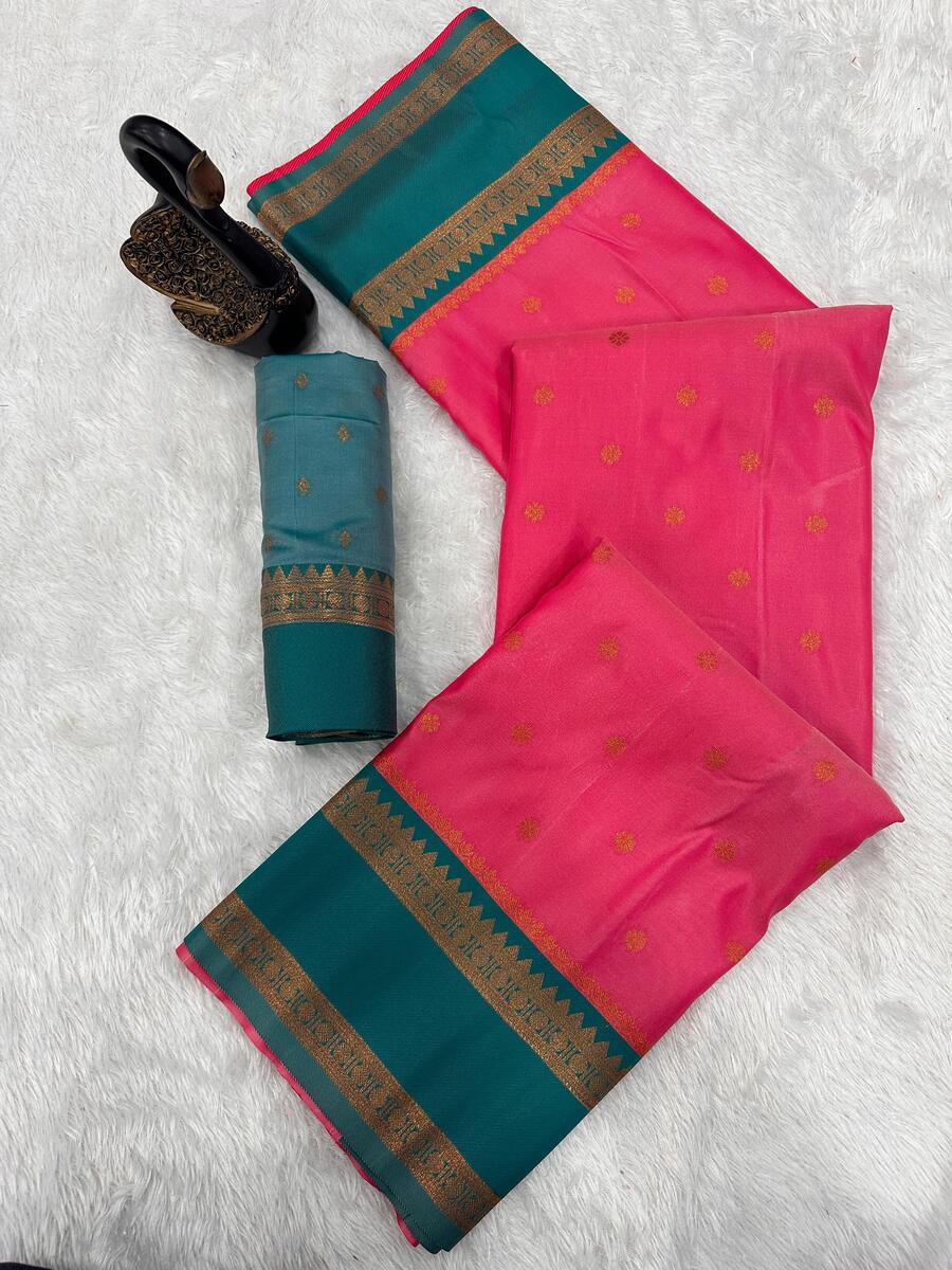 Traditional Dark Pink Soft Banarasi Silk Saree With Super extravagant Blouse Piece