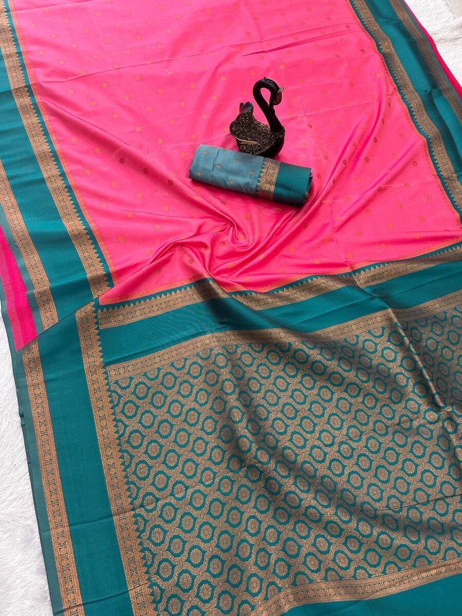 Traditional Dark Pink Soft Banarasi Silk Saree With Super extravagant Blouse Piece