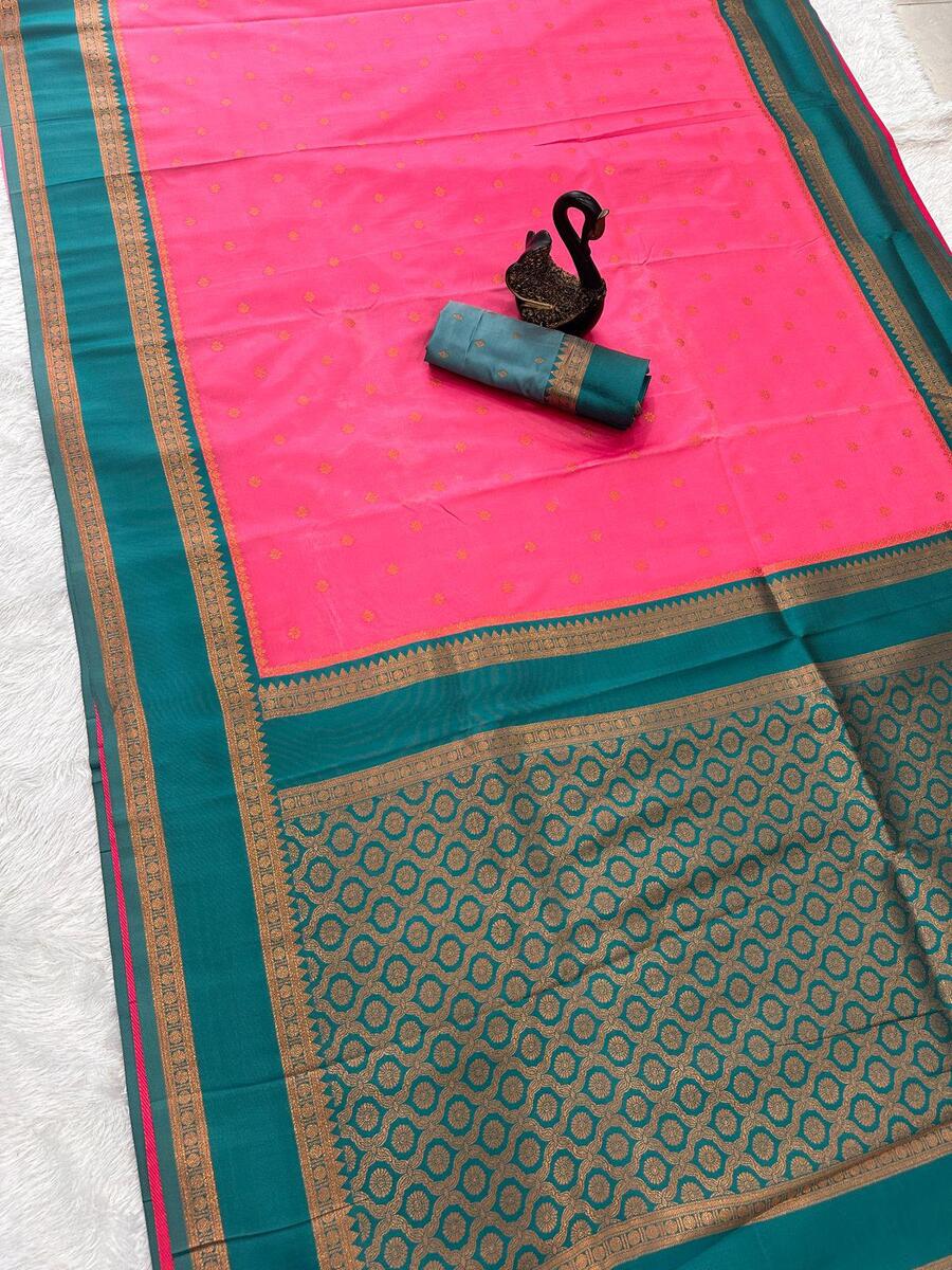 Traditional Dark Pink Soft Banarasi Silk Saree With Super extravagant Blouse Piece