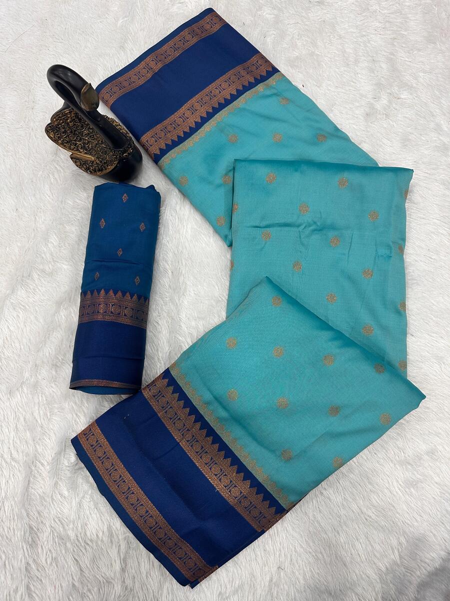 Alluring Firozi Soft Banarasi Silk Saree With Incredible Blouse Piece