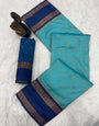 Alluring Firozi Soft Banarasi Silk Saree With Incredible Blouse Piece
