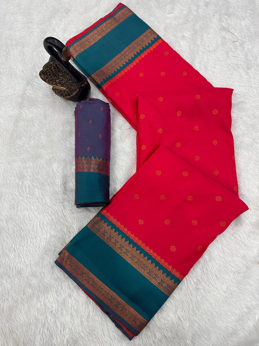 Fairytale Magenta Soft Banarasi Silk Saree With Vibrant Blouse Piece