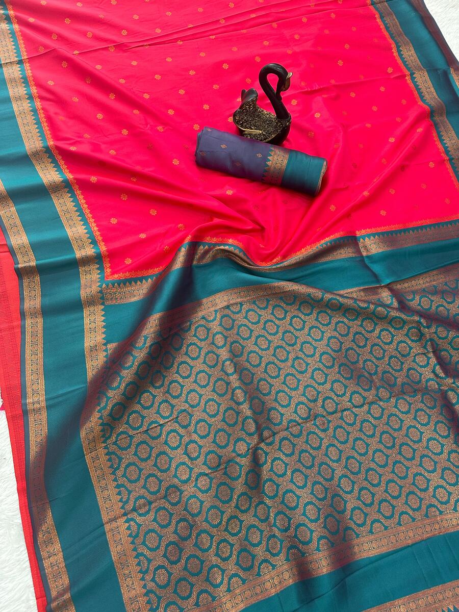 Fairytale Magenta Soft Banarasi Silk Saree With Vibrant Blouse Piece
