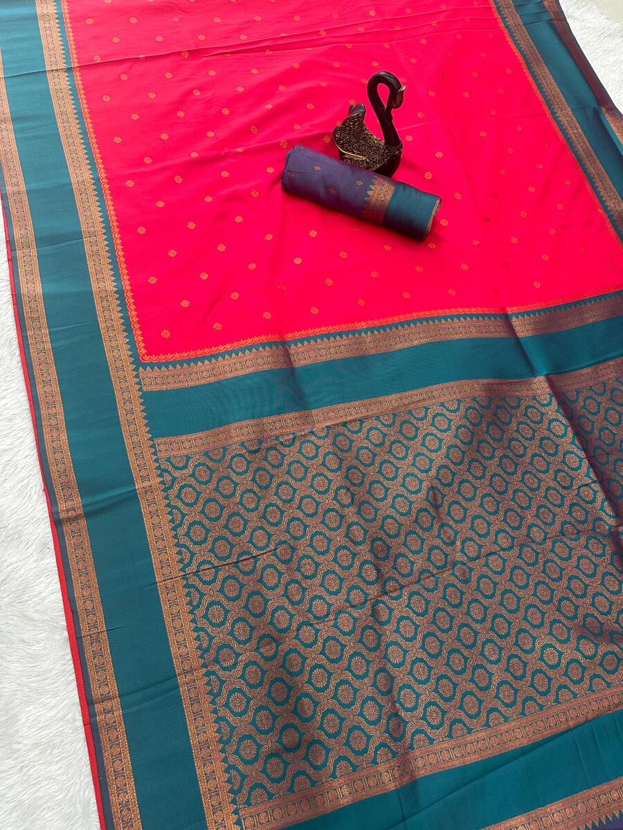 Fairytale Magenta Soft Banarasi Silk Saree With Vibrant Blouse Piece