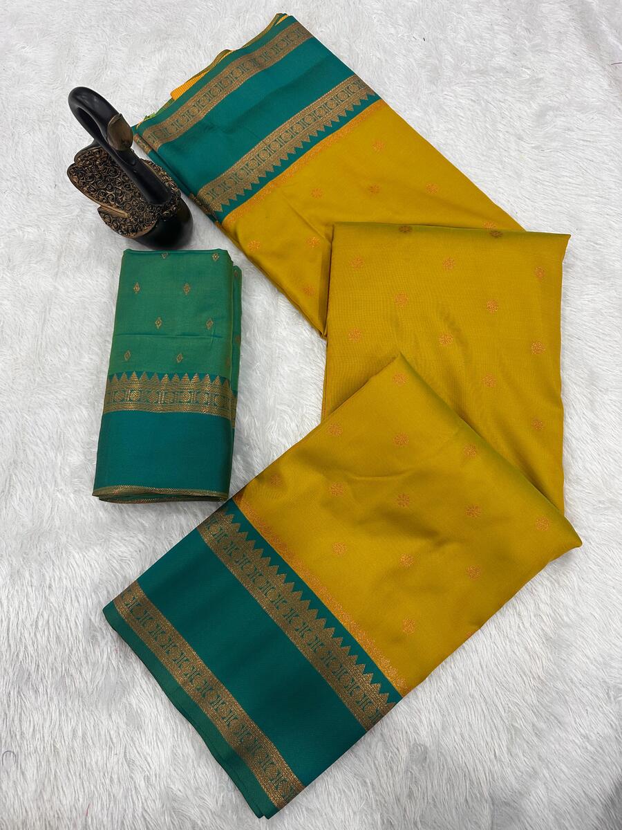 Opulent Mustard Soft Banarasi Silk Saree With Conflate Blouse Piece