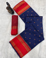 Sensational Navy Blue Soft Banarasi Silk Saree With Gratifying Blouse Piece