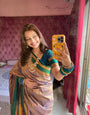 Super classy Peach Soft Banarasi Silk Saree With Ebullience Blouse Piece