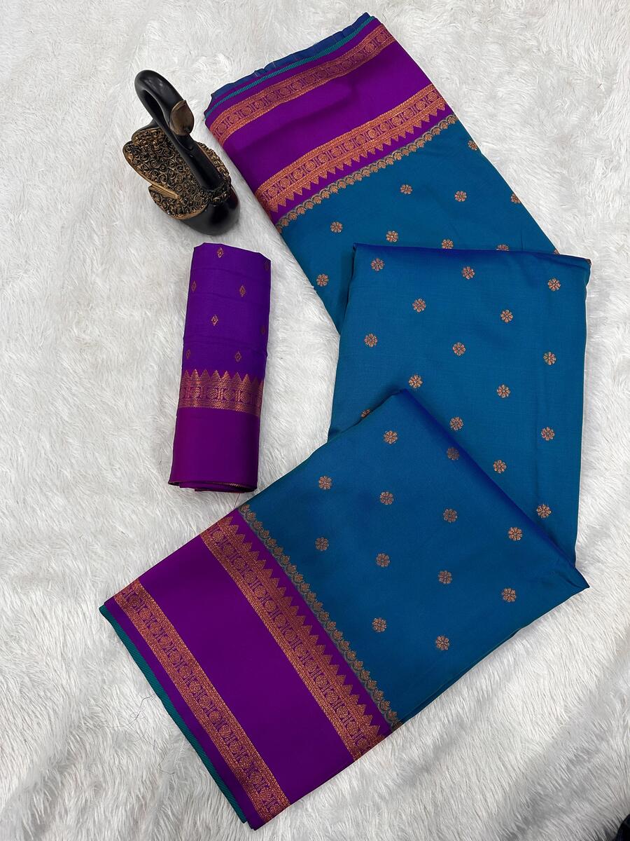 Sumptuous Teal Blue Soft Banarasi Silk Saree With Transcendent Blouse Piece