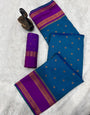 Sumptuous Teal Blue Soft Banarasi Silk Saree With Transcendent Blouse Piece