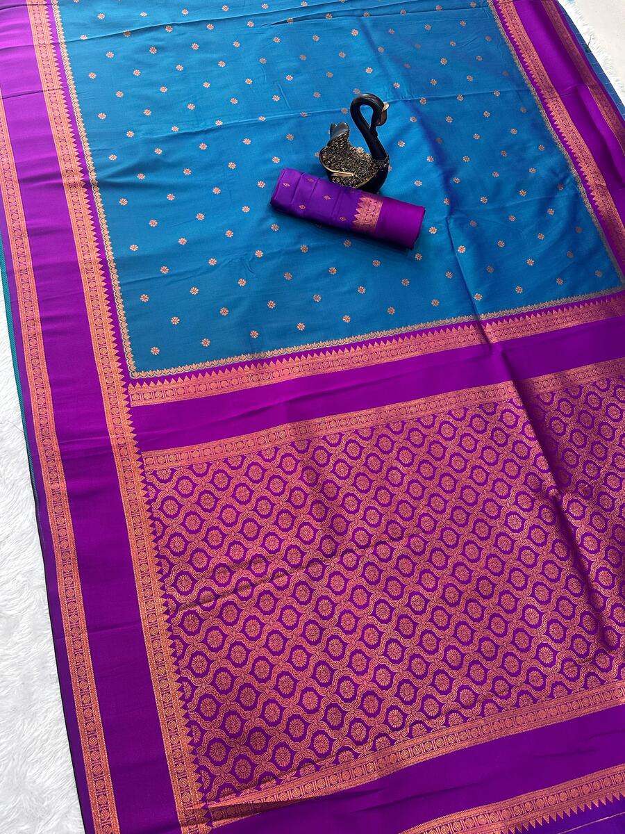 Sumptuous Teal Blue Soft Banarasi Silk Saree With Transcendent Blouse Piece