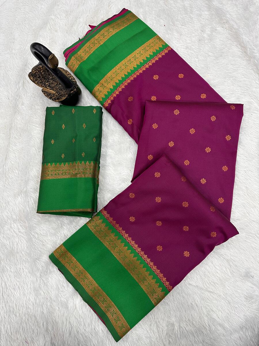 Scintillating Wine Soft Banarasi Silk Saree With Unique Blouse Piece