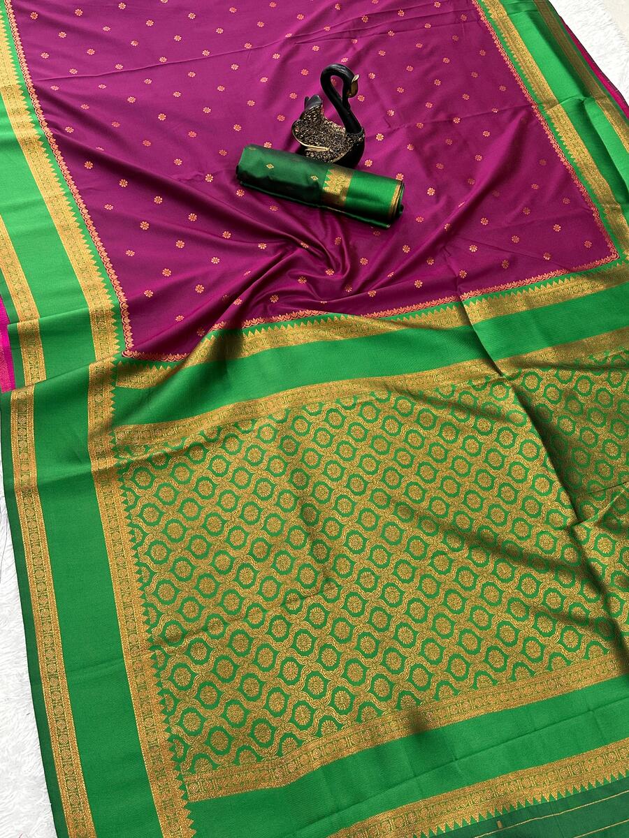 Scintillating Wine Soft Banarasi Silk Saree With Unique Blouse Piece