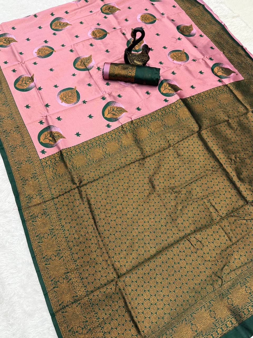 Sonorous Baby Pink Soft Silk Saree With Beleaguer Blouse Piece