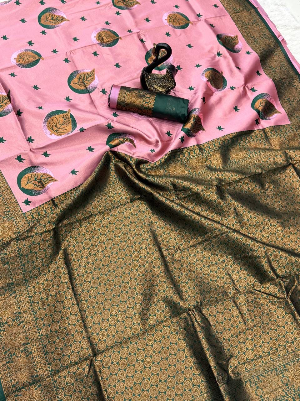 Sonorous Baby Pink Soft Silk Saree With Beleaguer Blouse Piece