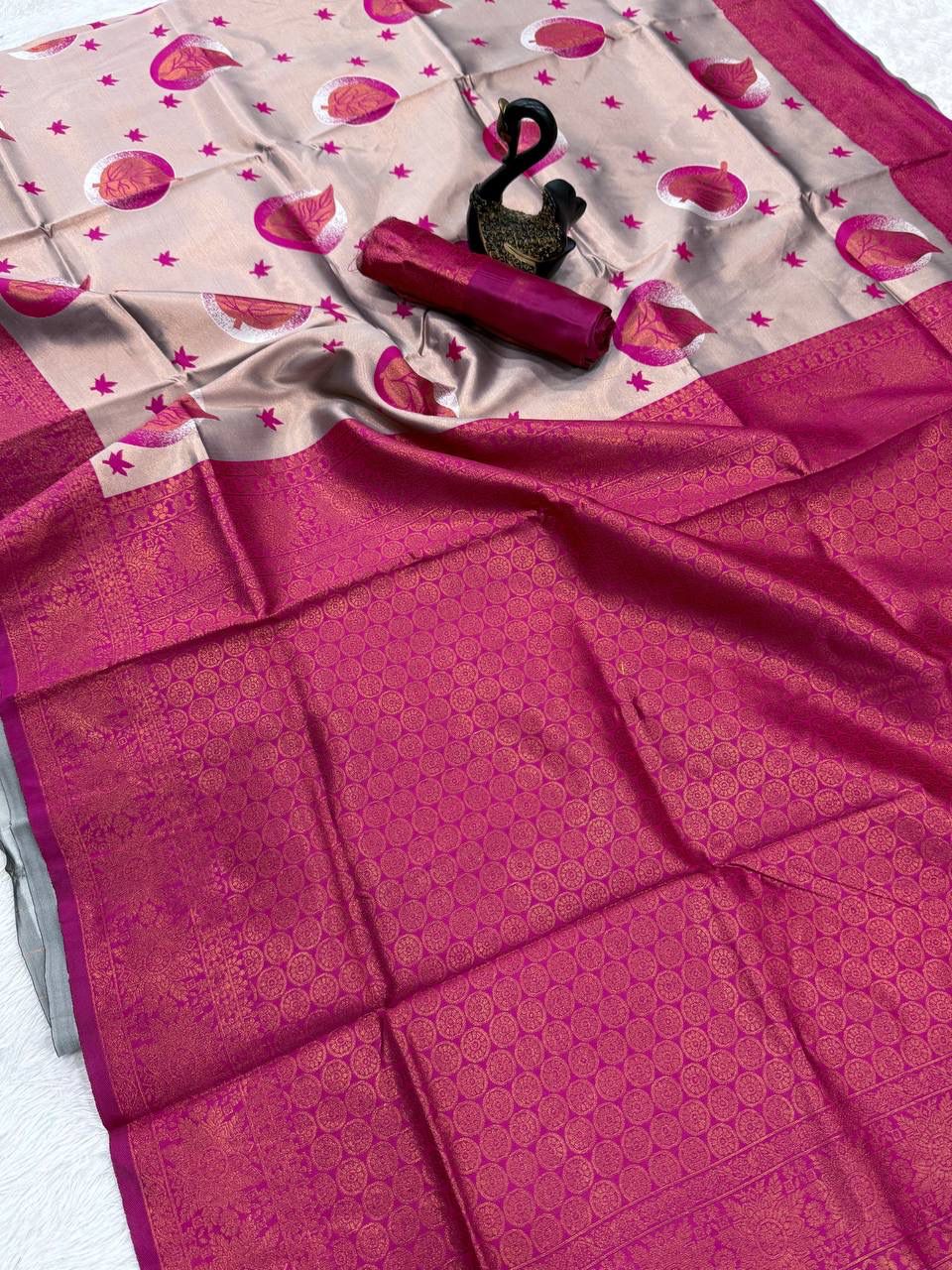 Panache Beige Soft Silk Saree With Delightful Blouse Piece