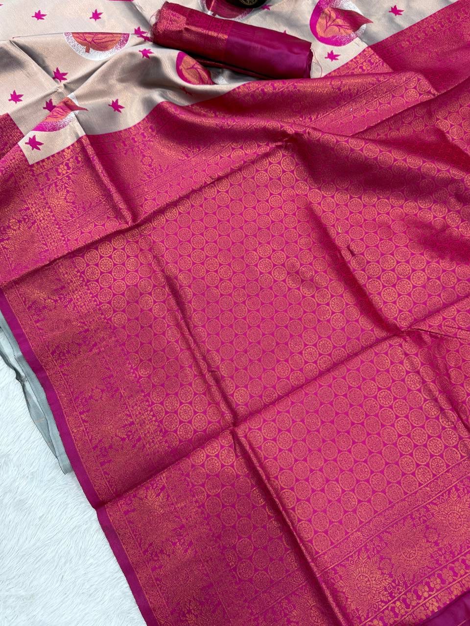 Panache Beige Soft Silk Saree With Delightful Blouse Piece