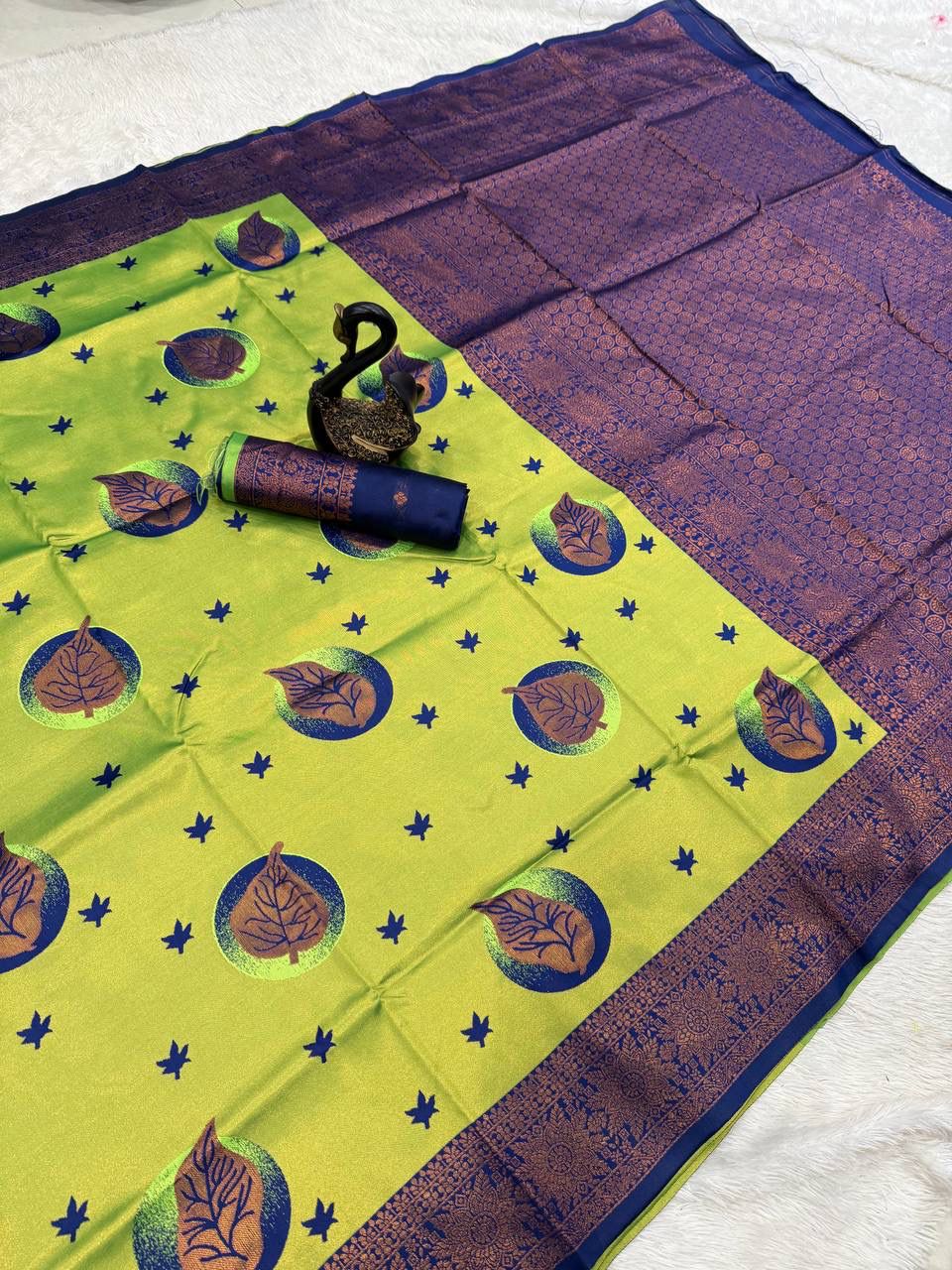 Cynosure Parrot Soft Silk Saree With Epiphany Blouse Piece