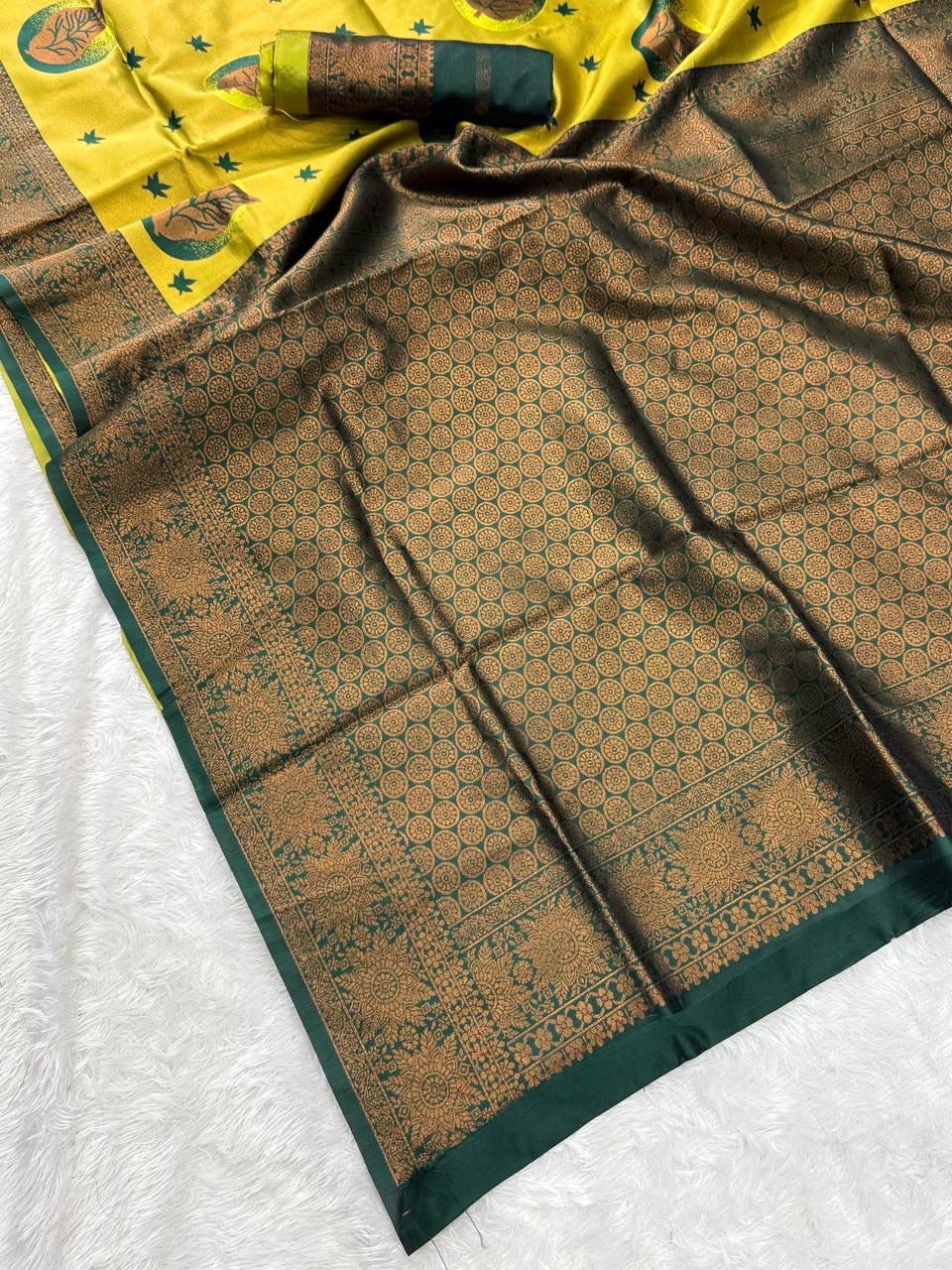 Impressive Yellow Soft Silk Saree With Ineffable Blouse Piece