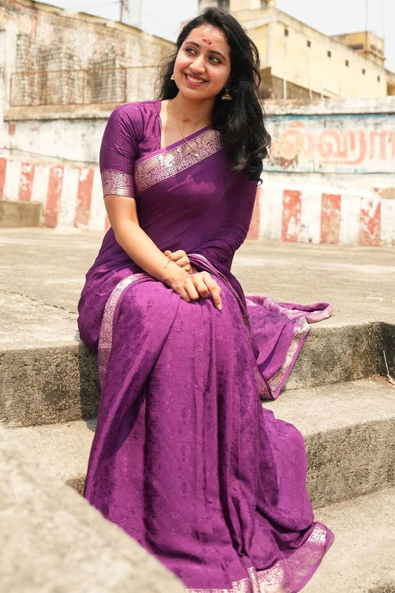 Captivating Purple Soft Banarasi Silk Saree With Nemesis Blouse Piece