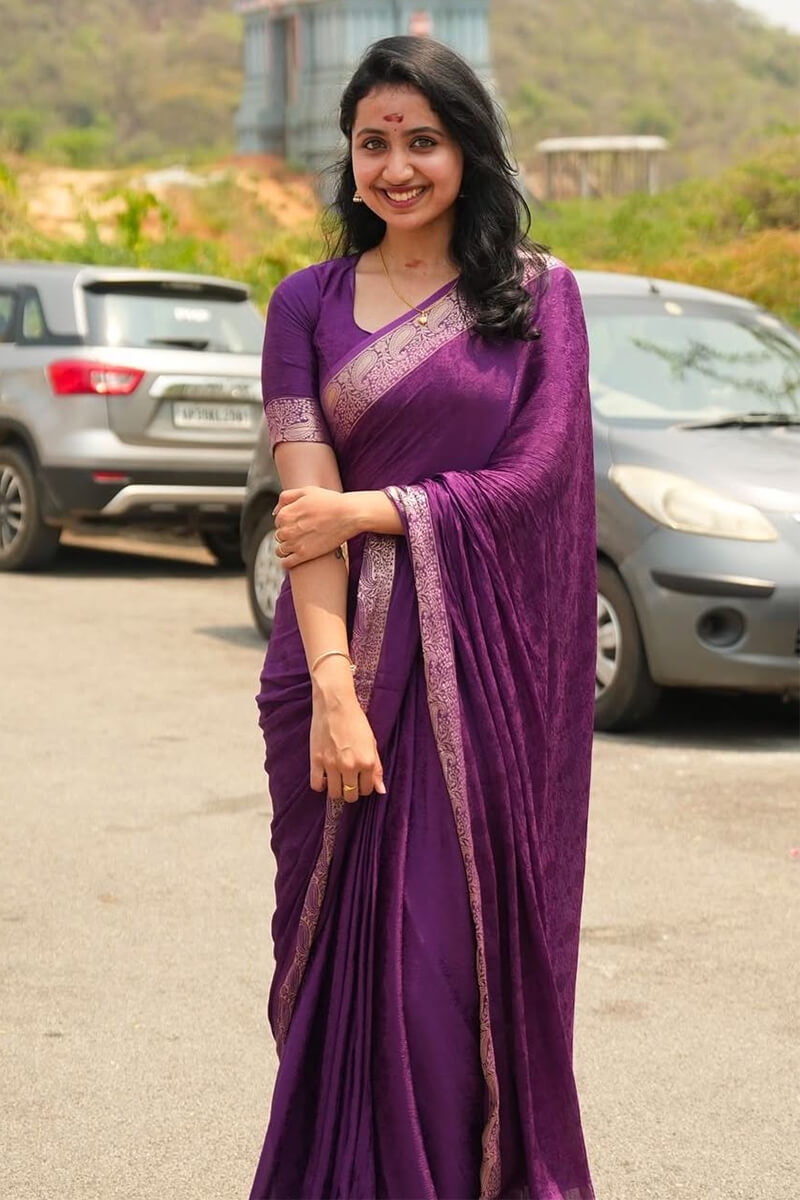 Captivating Purple Soft Banarasi Silk Saree With Nemesis Blouse Piece