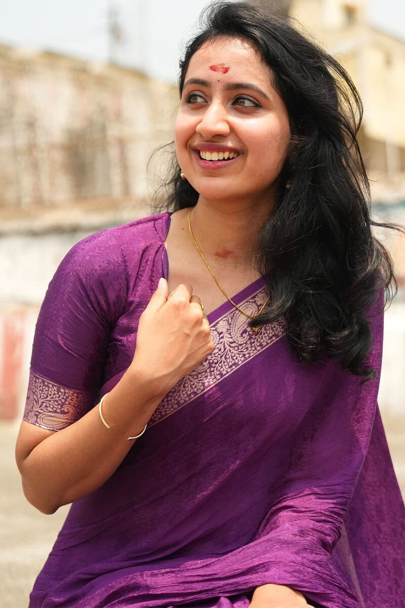Captivating Purple Soft Banarasi Silk Saree With Nemesis Blouse Piece