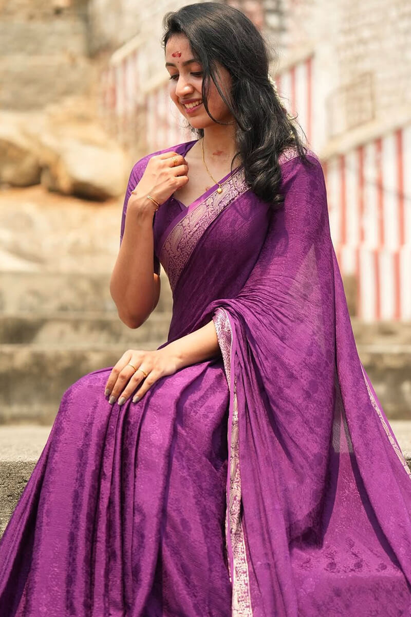 Captivating Purple Soft Banarasi Silk Saree With Nemesis Blouse Piece