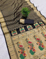 Opulent Black Paithani Silk Saree With Jubilant Blouse Piece
