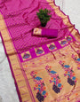 Phenomenal Dark Pink Paithani Silk Saree With Devastating Blouse Piece