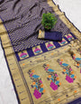 Refreshing Navy Blue Paithani Silk Saree With Quixotic Blouse Piece