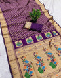 Prettiest Purple Paithani Silk Saree With Dissemble Blouse Piece