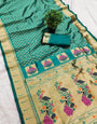 Fantabulous Rama Paithani Silk Saree With Charismatic Blouse Piece
