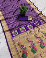 Designer Royal Purple Paithani Silk Saree With Propinquity Blouse Piece