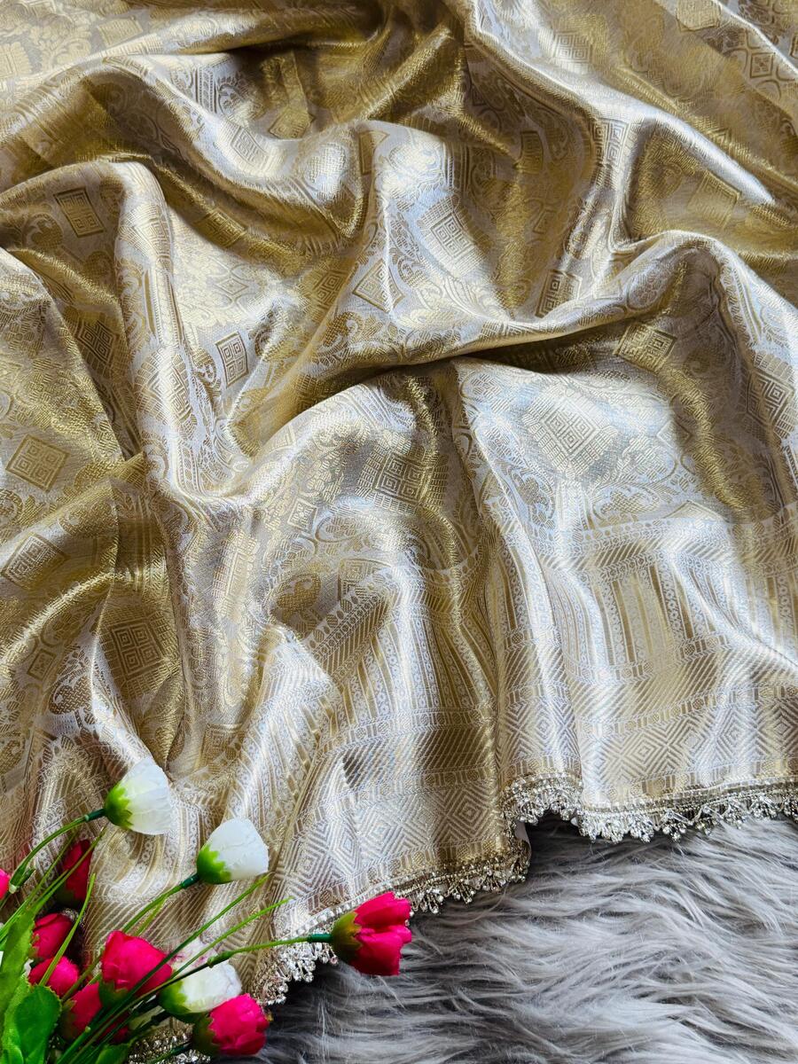 Most Flattering Beige Soft Tissue Silk Saree With Prodigal Blouse Piece