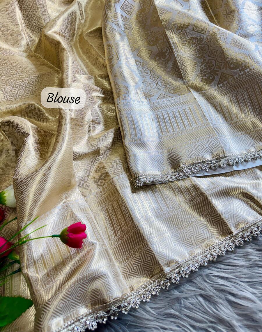 Most Flattering Beige Soft Tissue Silk Saree With Prodigal Blouse Piece