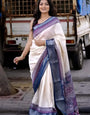 Nemesis Beige Digital Printed Dola Silk Saree With Luxuriant Blouse Piece
