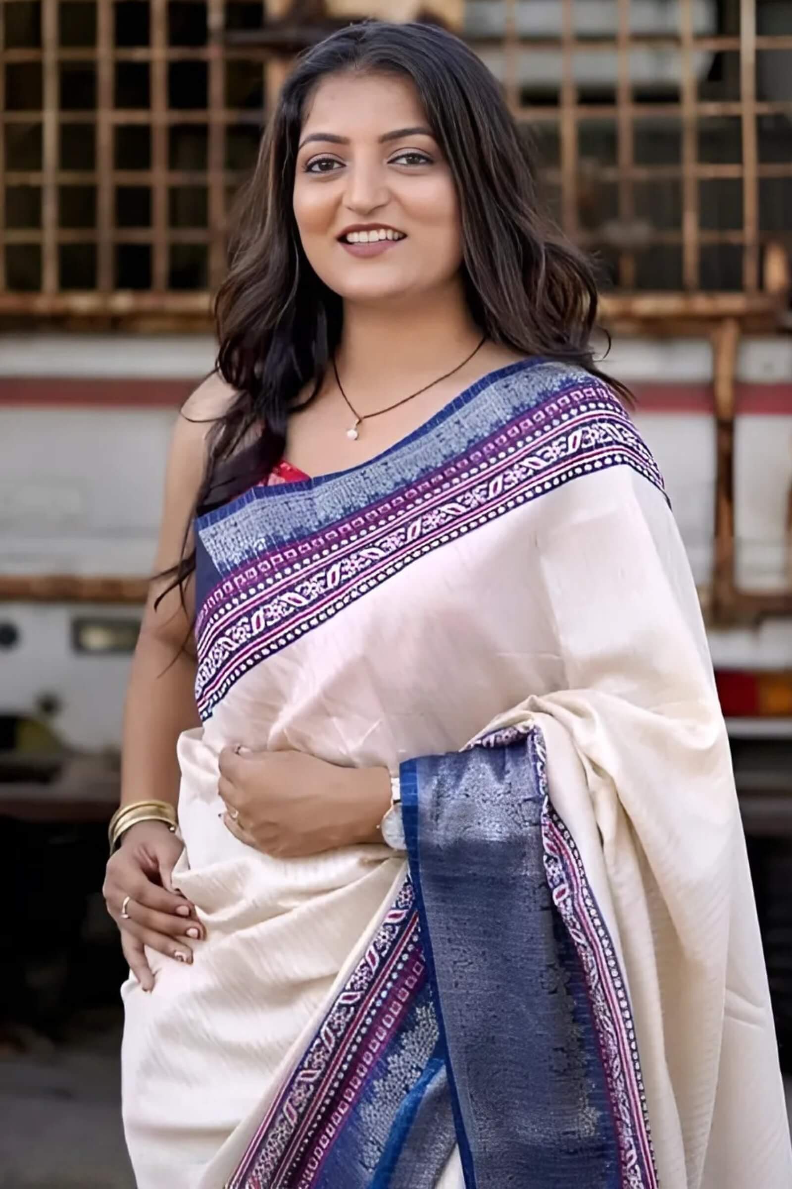 Nemesis Beige Digital Printed Dola Silk Saree With Luxuriant Blouse Piece