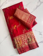 Adorable Red Soft Banarasi Silk Saree With Staring Blouse Piece