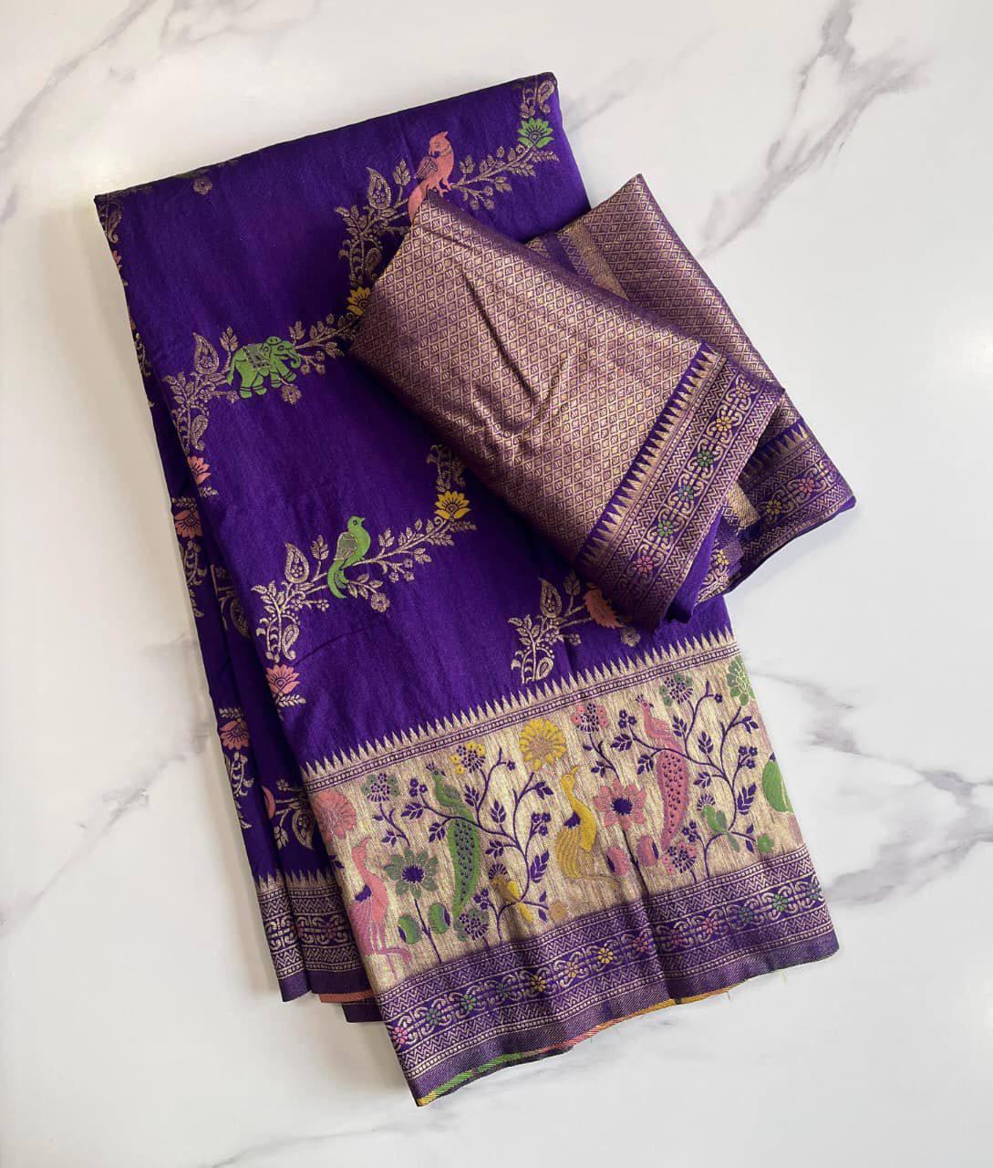 Resplendent Royal Purple Soft Banarasi Silk Saree With Ravishing Blouse Piece