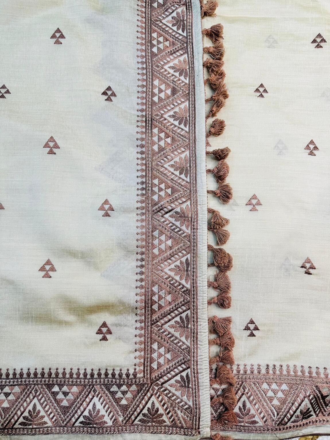 Epiphany Brown Embroidery Work Tussar Silk Saree With Beleaguer Blouse Piece