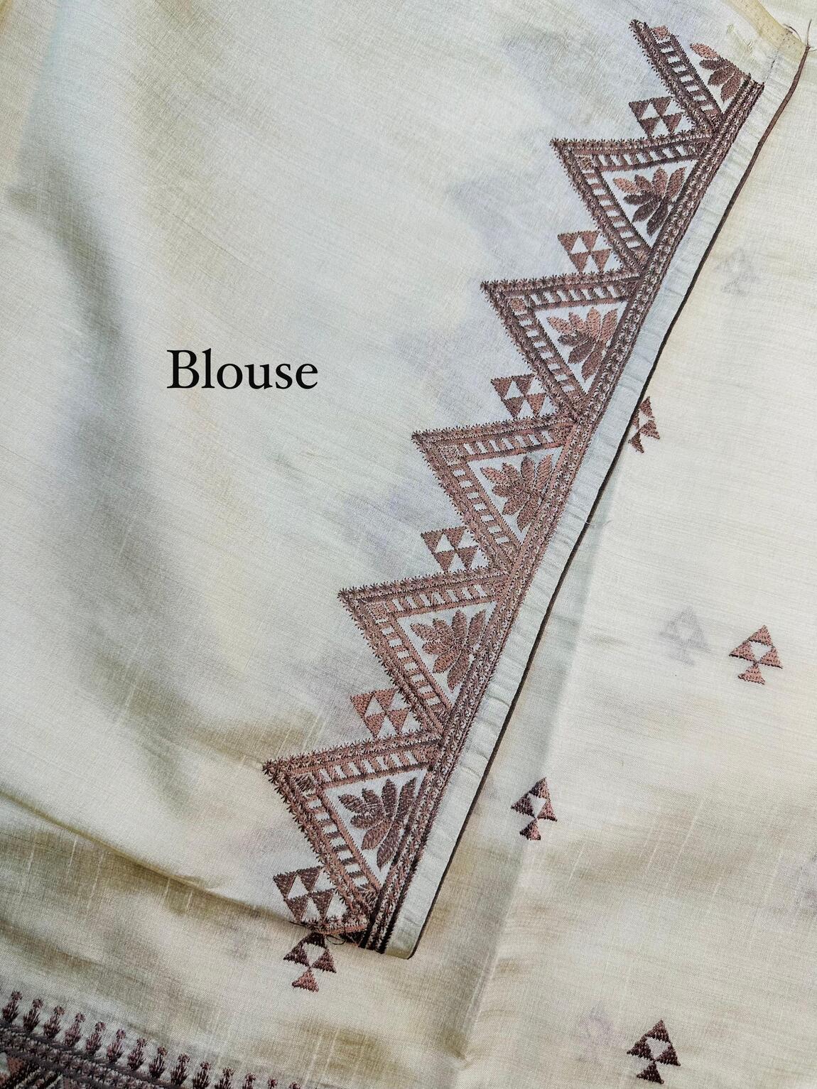 Epiphany Brown Embroidery Work Tussar Silk Saree With Beleaguer Blouse Piece