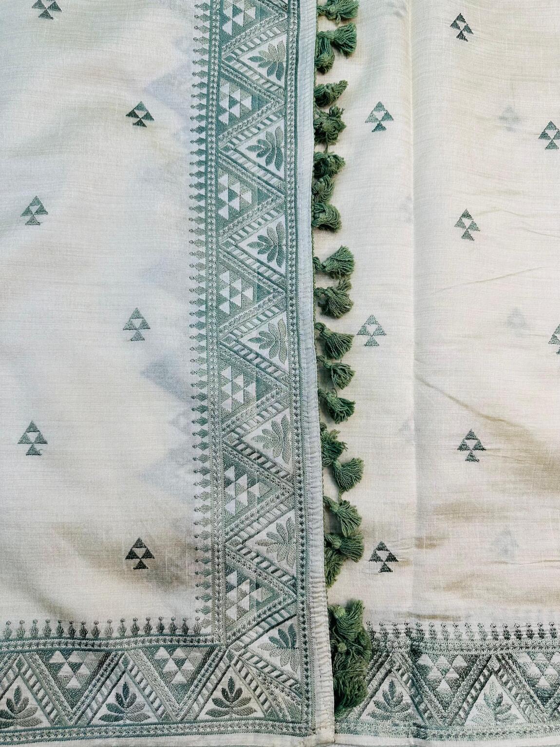 Fairytale Green Embroidery Work Tussar Silk Saree With Majesty Blouse Piece
